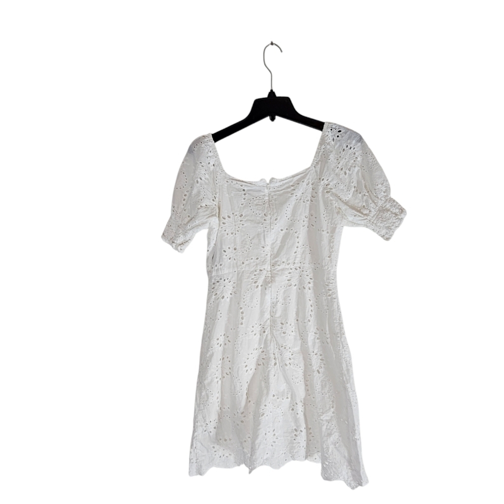 7 For All Mankind White Eyelet Boho‎ Cottagecore Puff Sleeve Mini Dress S - Picture 7 of 9